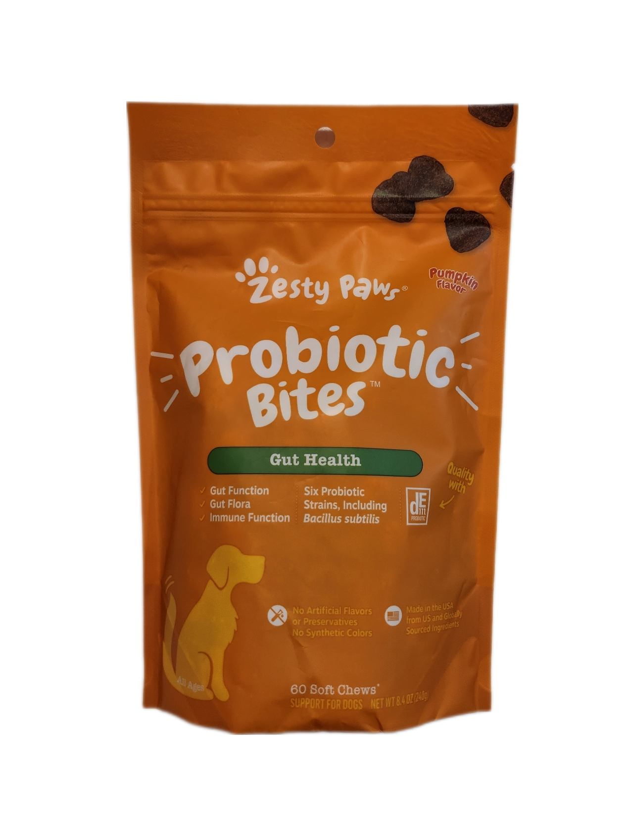 Zesty Paws Gut Health Probiotic Bites Pumpkin Flavored Supplement for Dogs